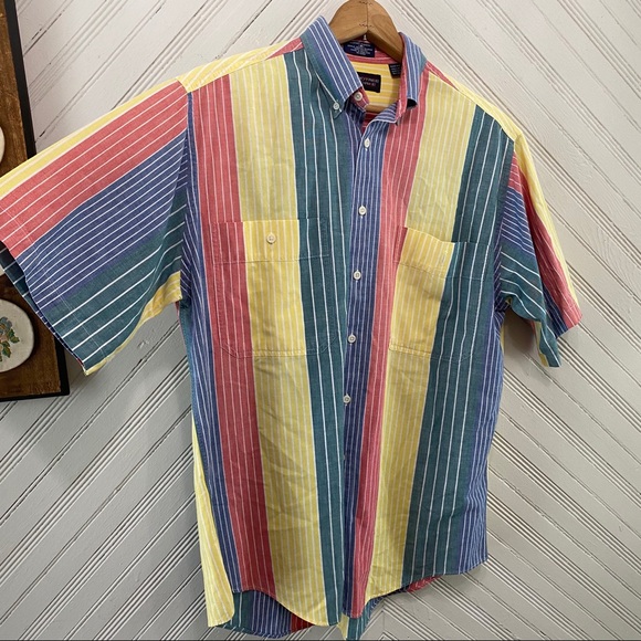 Vintage 90s Single Stitch Colorful Striped Shirt - Picture 6 of 9